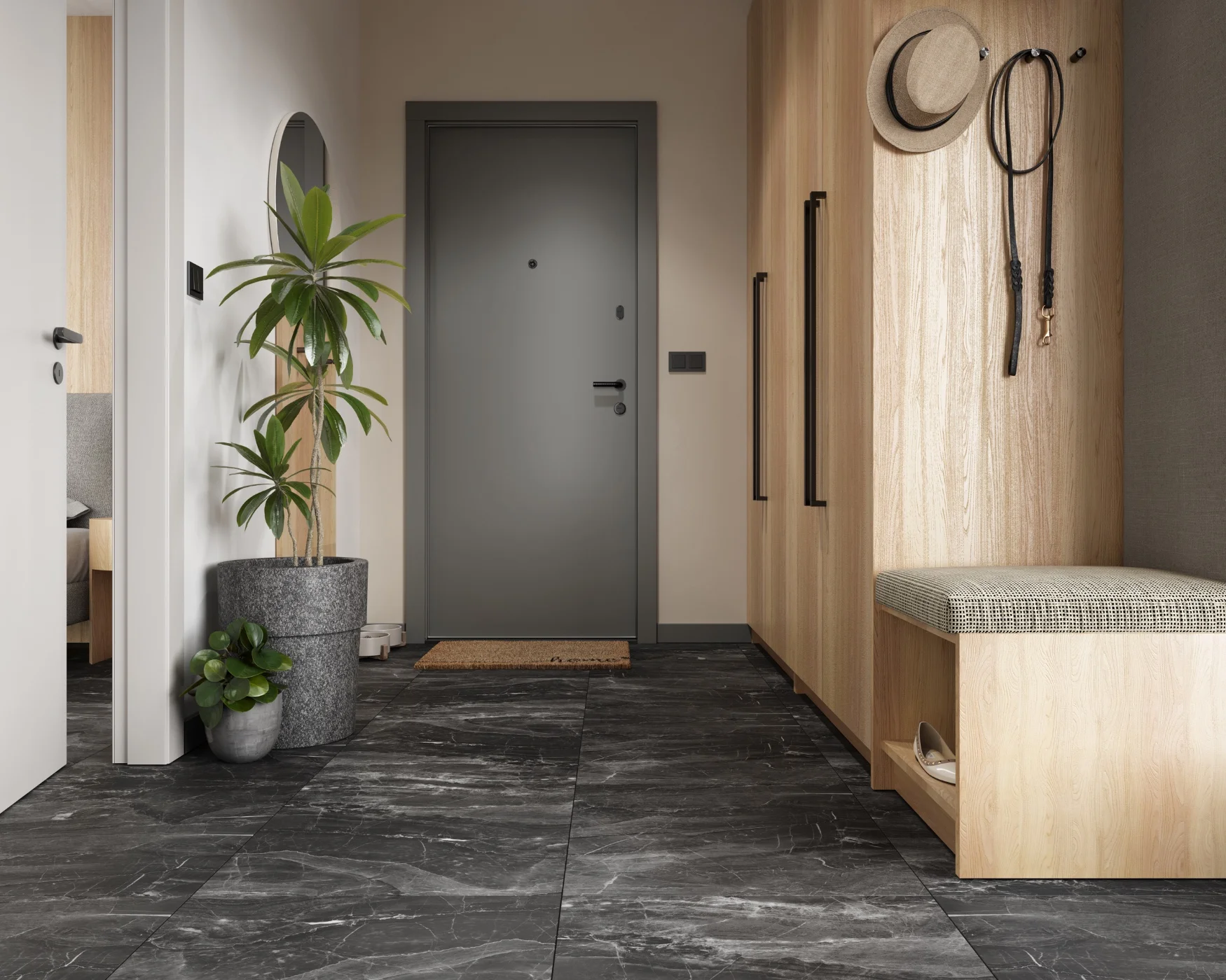 SPC podna obloga Vilo Dark Stone – primena u hodniku